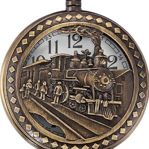 New train locomotive steam engine pocket watch